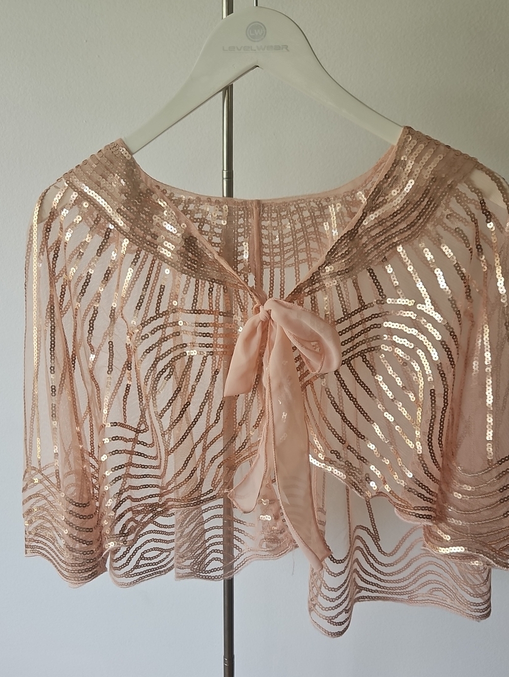 Sequin Tie-Front Cape Top in Blush